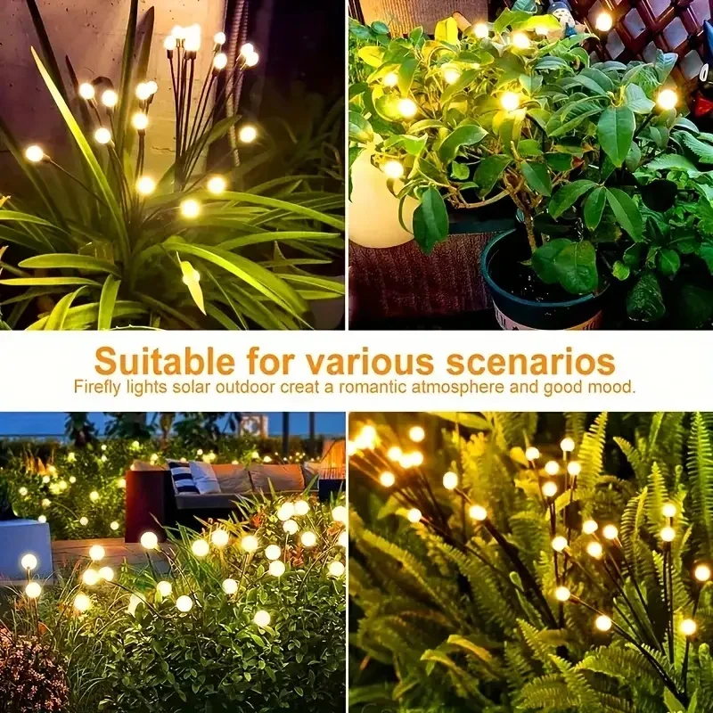 Outdoor Solar Firefly Stake Lights 6/8/10LED 2 Modes IP65 Waterproof Garden Pathway Lawn Patio Wedding Holiday Landscape Decor