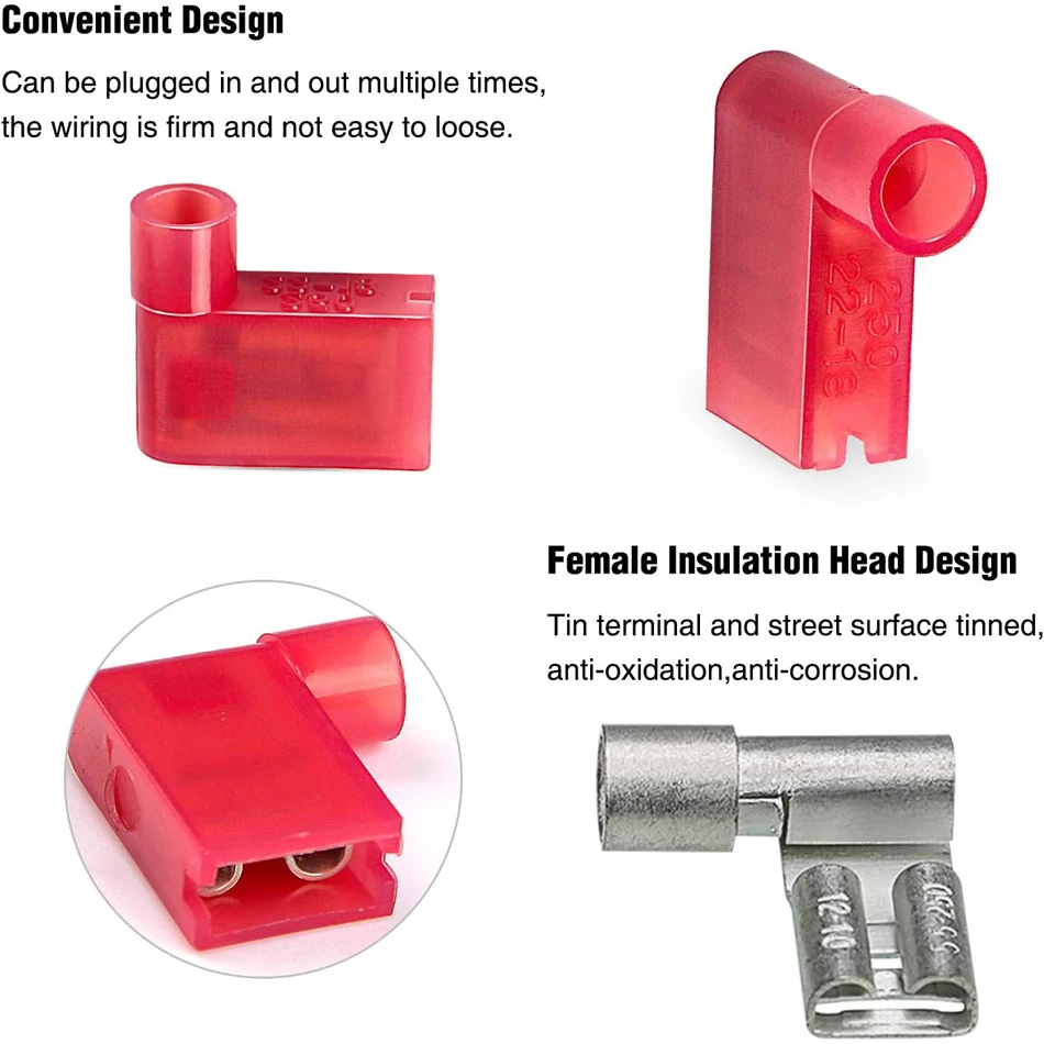 110pcs Nylon Flag Spade Female Insulated Quick Disconnects 22-18 16-14 12-10 Gauge Flag Spade Electrical Crimp Terminals Connect