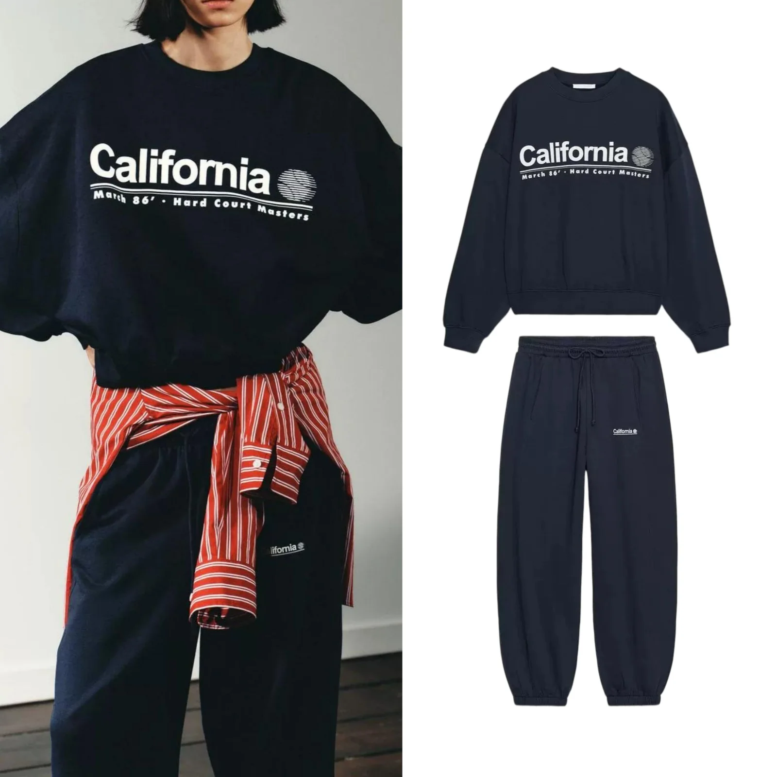 round Neck Long Sleeve Sweatshirt with Drawstring Casual Sports Pants Women's Fashion Set Autumn Season Letter Pattern