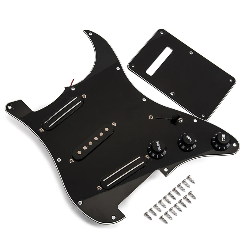 Black 3-Ply Sss Dual Rail Pickups Loaded Prewired Guitar Pickguards For 11 Hole Electric Guitar