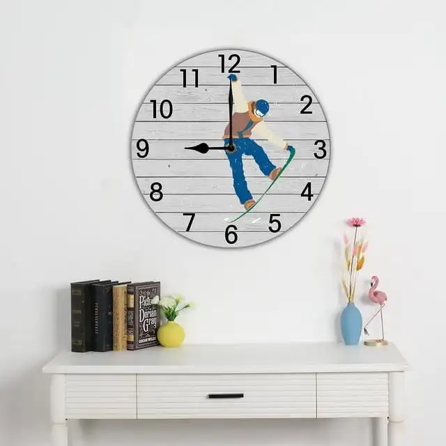 Skier Wall Clock Ski Lodge Wood Clock Skiing Themed Wall Decor Gift For Ski Lover Father's Day Gift for Dad 10 inch Small