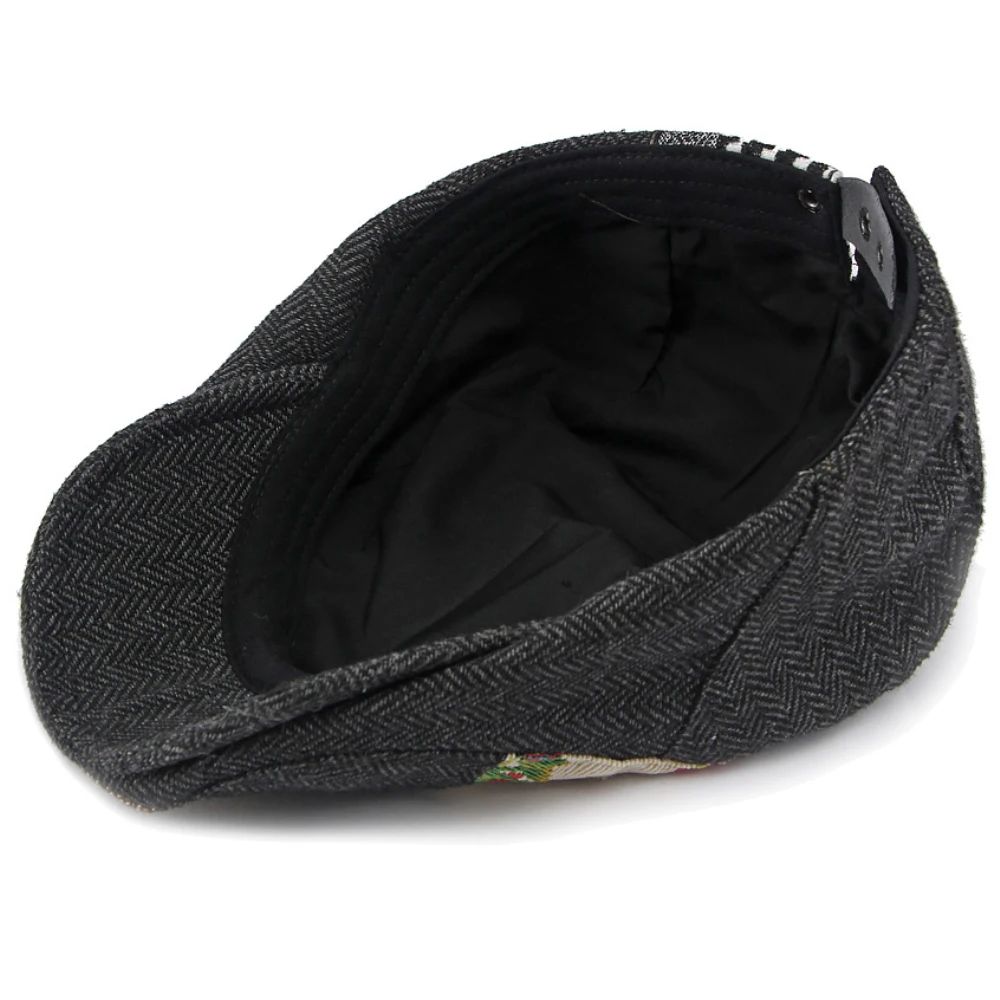 HT5158 Herren-Baskenmütze Vintage Patchwork Künstler-Malermütze Verstellbare Ivy-Flatcap für Männer und Frauen Herbst Winter Karierte Baskenmütze – Detail 4