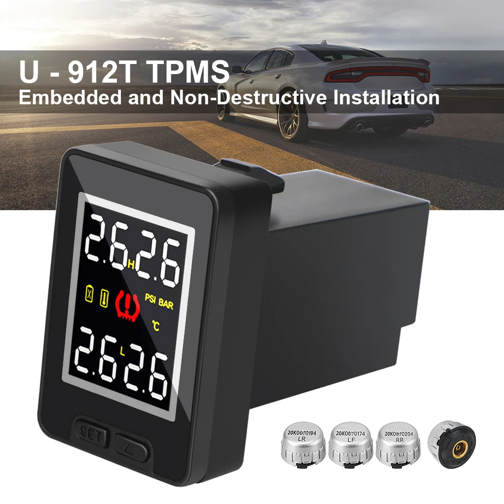 

Wireless Tire Pressure Monitor System Save Fuel Temperature Real-time Monitoring Car TPMS 4Pcs External Internal Sensor