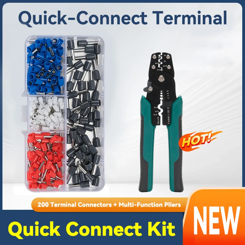 200pcs European Type Tube Terminals Wire Connector Crimper Cable Electrical Pressure Connection Ring Cold Crimp Terminals