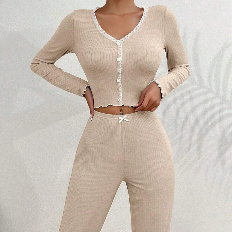 Women Spring Autumn Pajama Set Woman Women's Home Clothes Trousers Sets Pajamas Summer Pijama Wear Long Sleeve Sleep Lounge view 6