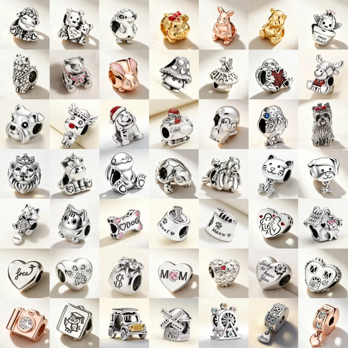 925 Silver Animal Yorkshire Dog Hedgehog Alpaca Mushroom Fairy shaped Spaced Charm Bead Fitting Bracelet DIY Jewelry Making Gift