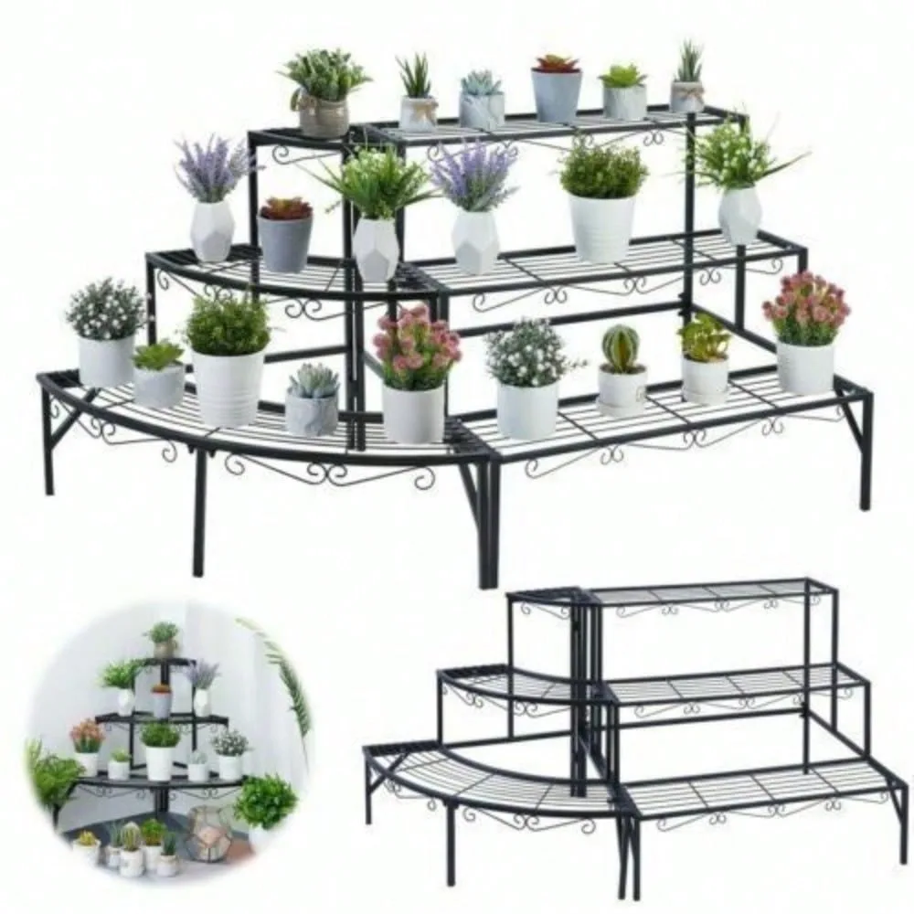 2 Matchable Fan-Shape/ Stair Wrought Iron Plant Stand Flower Display Rack Shelf