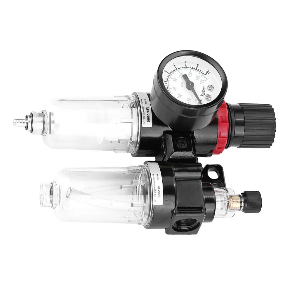 Aluminum Alloy Air Filter Regulator Lubricator Semi-Auto Drain Valve Compact Compressed Air Filter Regulator Black