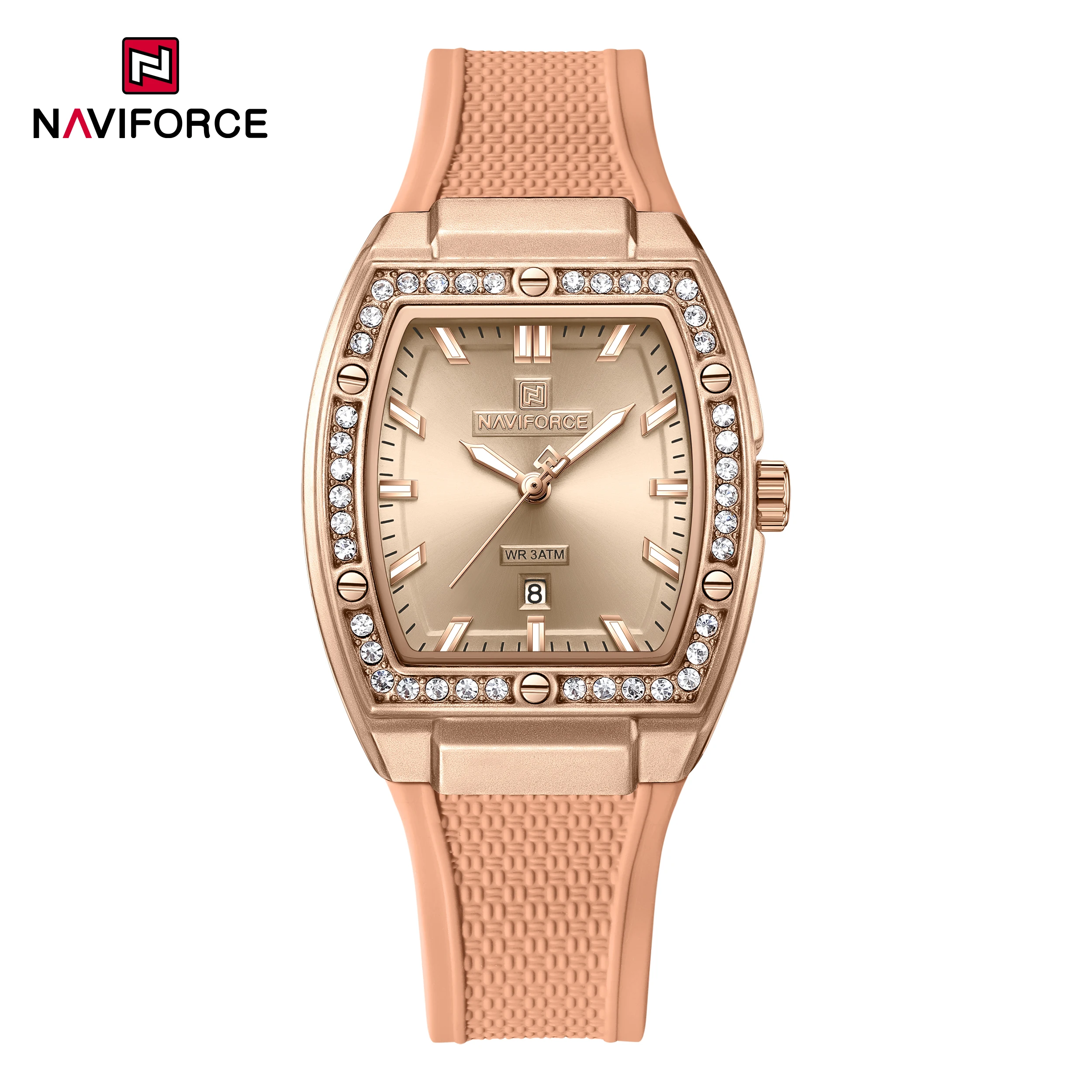 NAVIFORCE 5071 Elegant Ladies Quartz Watch Luminous Date Display 3ATM Water Resistant Silicone Strap Fashion Watches for Woman