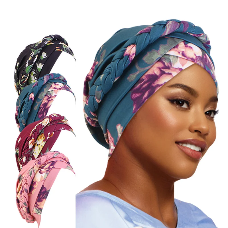 New African Headband Turban Cap printing Twists Braid Head Cap African turban and skullcap