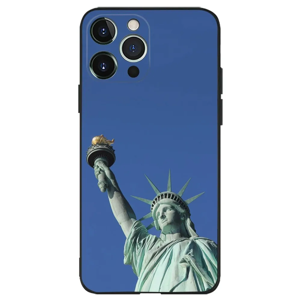 Statue of Liberty New York Phone Case For iPhone 16,15,14,13,12,11,Plus,Pro Max,XS,X,XR,SE,Mini,8,7 Soft Silicone Black Cover