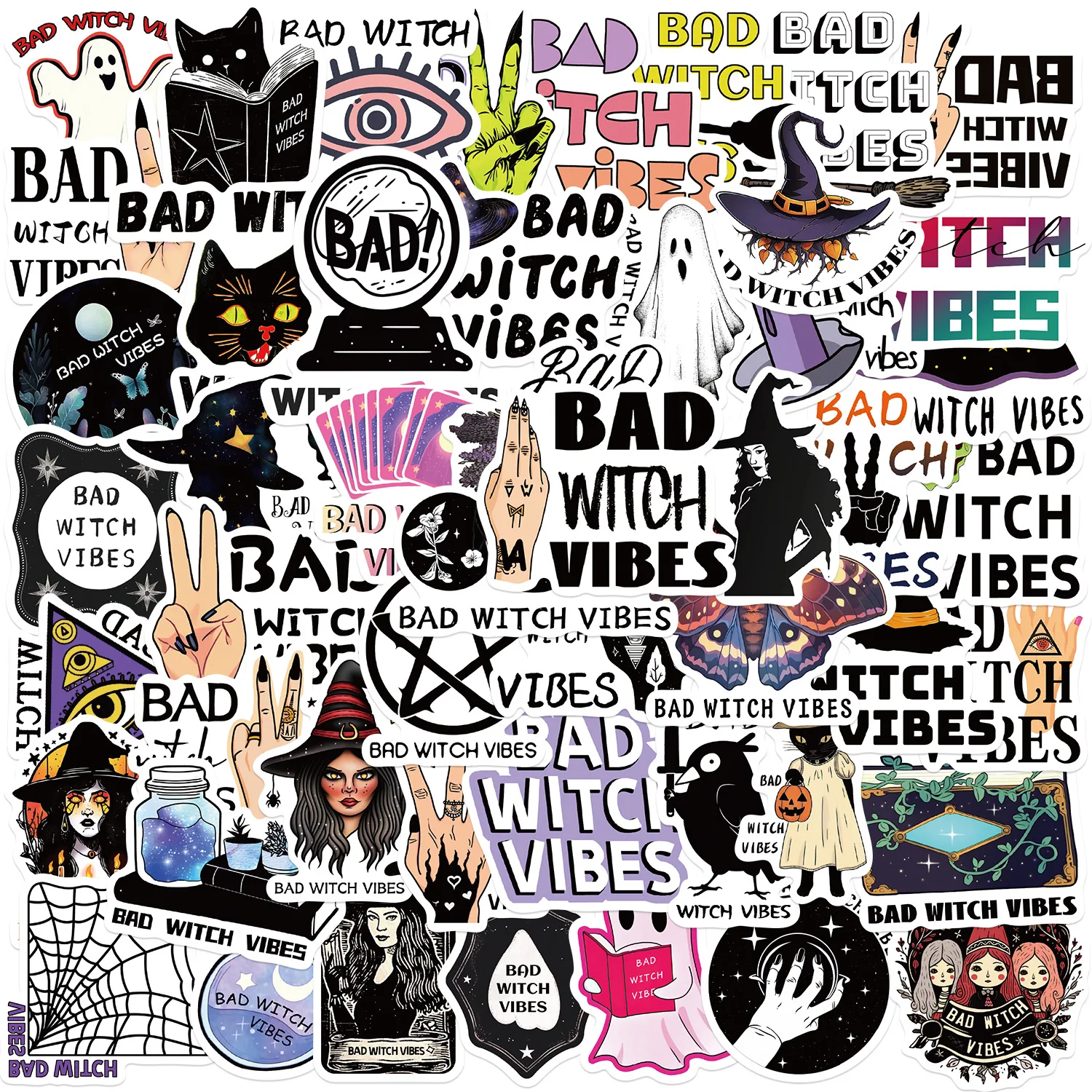 50/100PCS Cartoon Bad Witch Vibes Stickers for Guitar, Notebook, Luggage – DIY Waterproof Decals