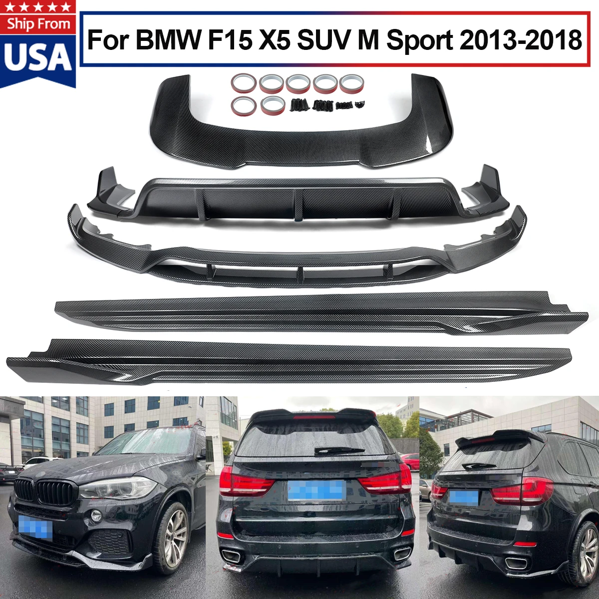 

Body Kit For 2013-2018 BMW X5 F15 M Sport Rear Diffuser Front Splitter Rear Spolier Lip Side Skirt Rear Bumper Carbon Fiber Look