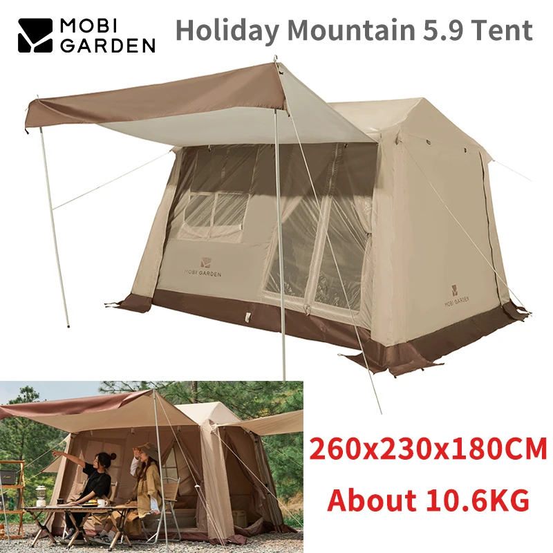 MOBI GARDEN One-touch Automatic Tent Outdoor 2-3 Person Camping Canopy Hut Tent Quick Open 5.98㎡ Cabin Family Picnic House 150D