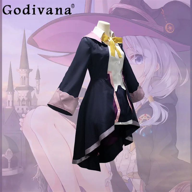 جميل المرأة قبعة حفلات شعر مستعار الزي أنيمي رحلة Elaina التجول تأثيري مجموعة أنثى هالوين زي تنورة البدلة