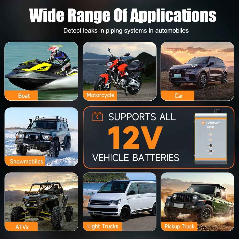 Foxwell sd201 detector de vazamento de fumaça do carro 12v automotivo evap detector de vazamento tubo de óleo gerador de fumaça ferramentas de inspeção mecânica