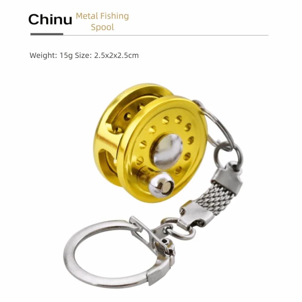 Golden Silver Fish Wheel Keychain Bag Decoration Miniature Fly Reel Keyring Hanging Oranment Metal Spinning Reel Pendant