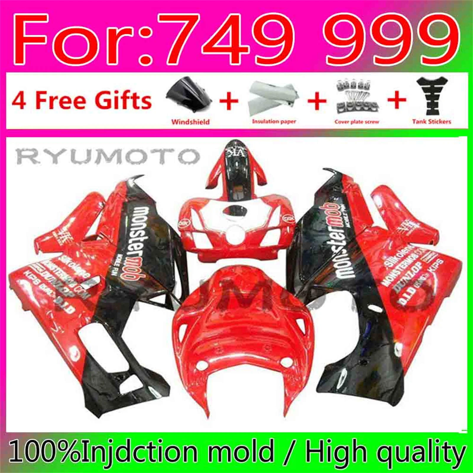 

New ABS Motorcycle Injection Mold Fairing Kit Fit For Ducati 749 999 03 04 05 2003 2004 2005 06 Bodywork Fairings red black