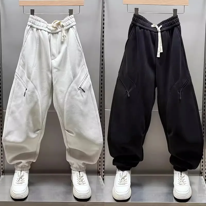 

plus Size American Workwear Trousers Elastic Waist Bend Knife Men's 300 Pou Casual Pants Spring Autumn Dstring Loose Fit