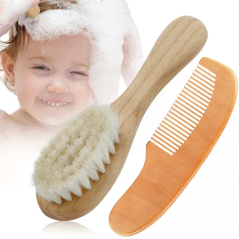 Pettine per spazzola in legno per neonato in lana per neonato Spazzola per capelli per neonato Massaggiatore per testa infantile Pettine per capelli portatile Spazzola per capelli Pettine Nuovo