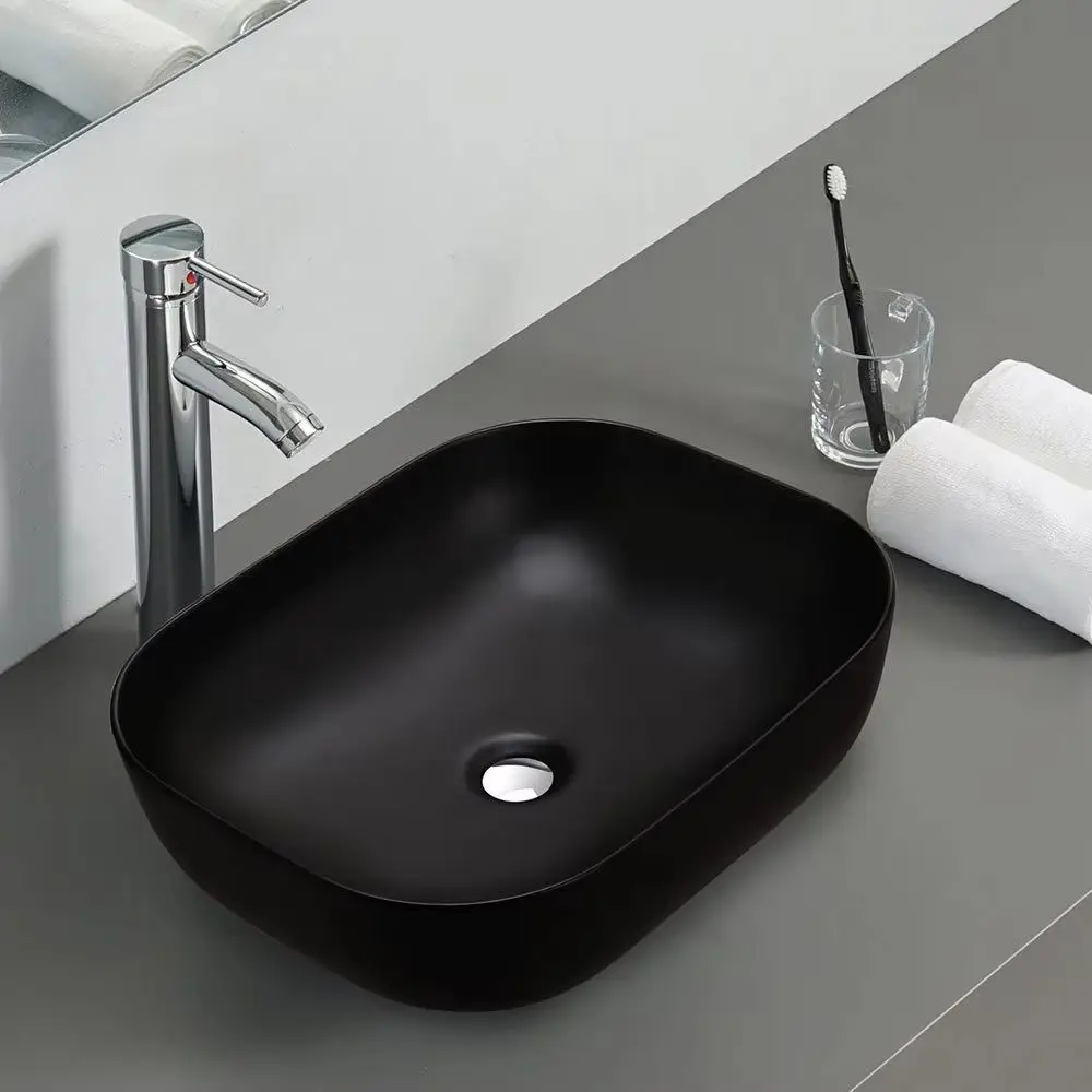 Rectangular Ceramic Countertop Basin Black