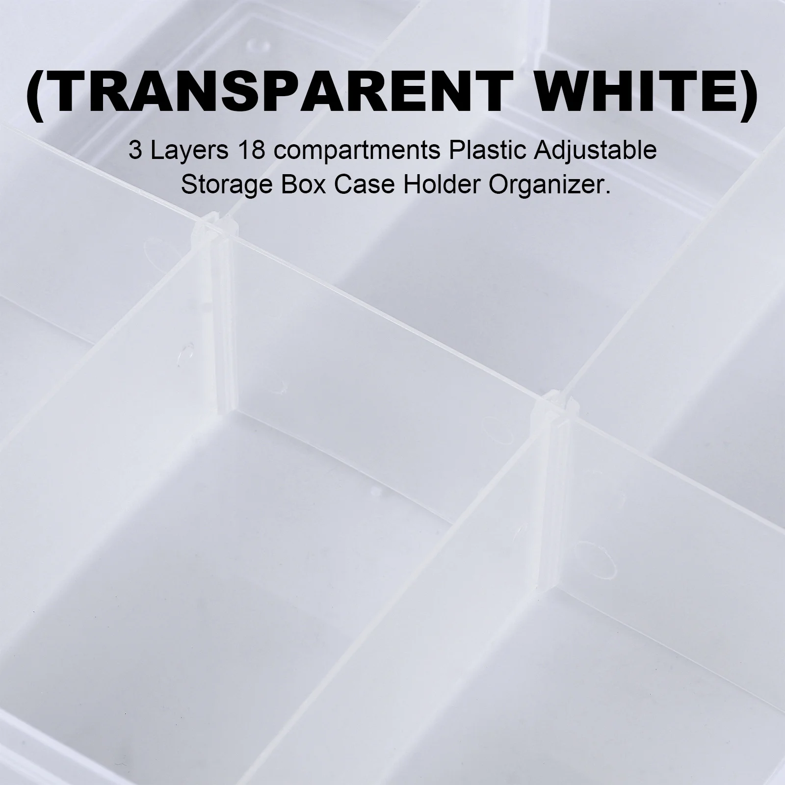 

Adjustable 3 Layers 18 Compartments Plastic Storage Case Transparent White Lightweight Durable Organizer Storage Box