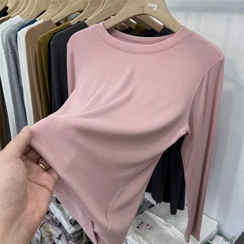 

2014 Modal Solid Basic Tshirt Round O Neck Long Sleeves Women Autumn Bottoming Tee Tops All Match Tee Shirt Plus Size Undershirt