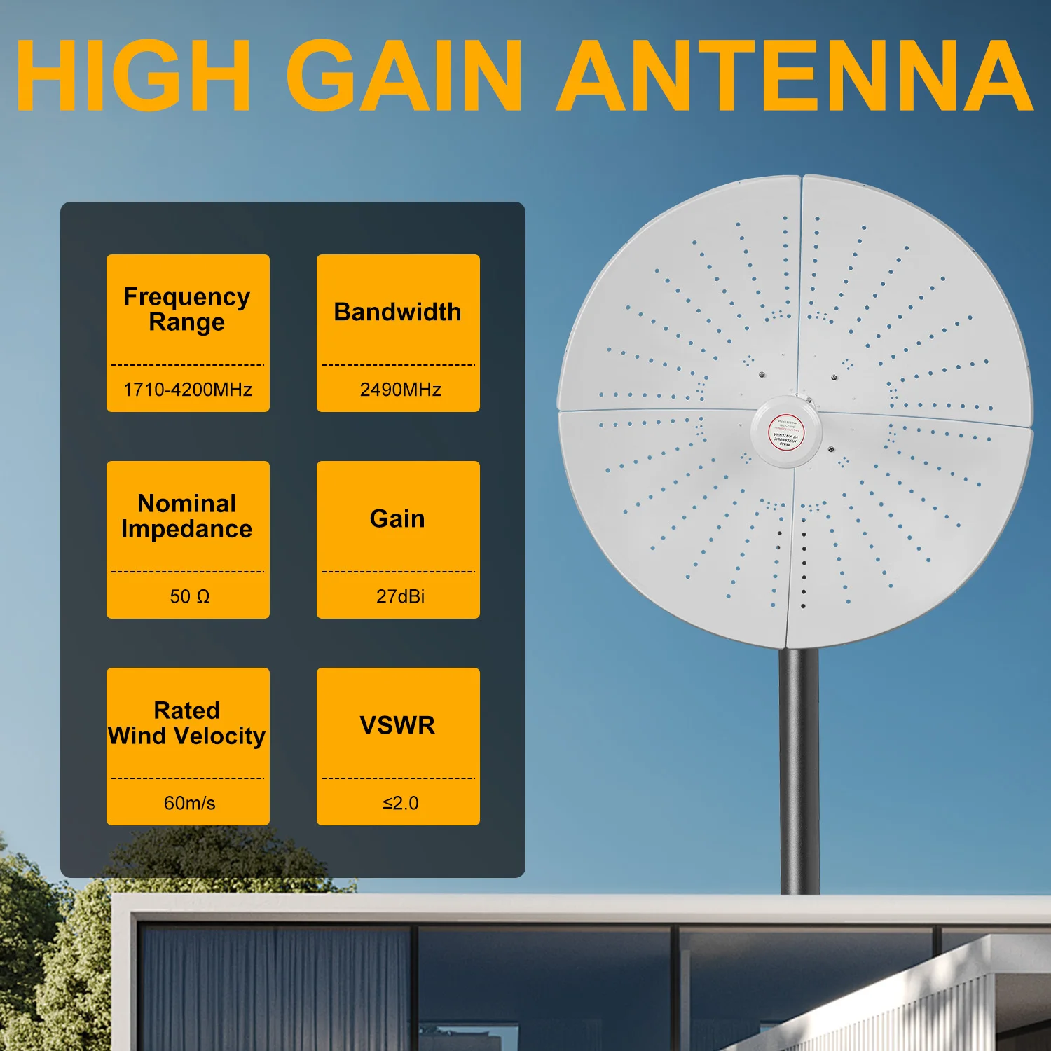 New Suncomm AN-Q90 Multiband Cellular Antenna 4G 5G 1710-4200MHz 27dBi MIMO Dish Parabolic Communication Antenna for Outdoor