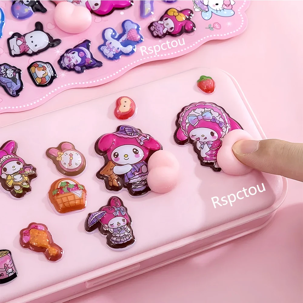 

6 шт., милые креативные 3D наклейки с пузырьками Sanrio, каваи, мультфильм Kuromi My Melody, мягкие наклейки на ягодицы, украшения, принадлежности