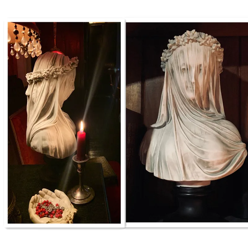 The Veiled Lady Gothic Sculpture Bust Cloaked Woman Statue Macabre Art Oddities Home Decor Library Decorated Nordic Decoration