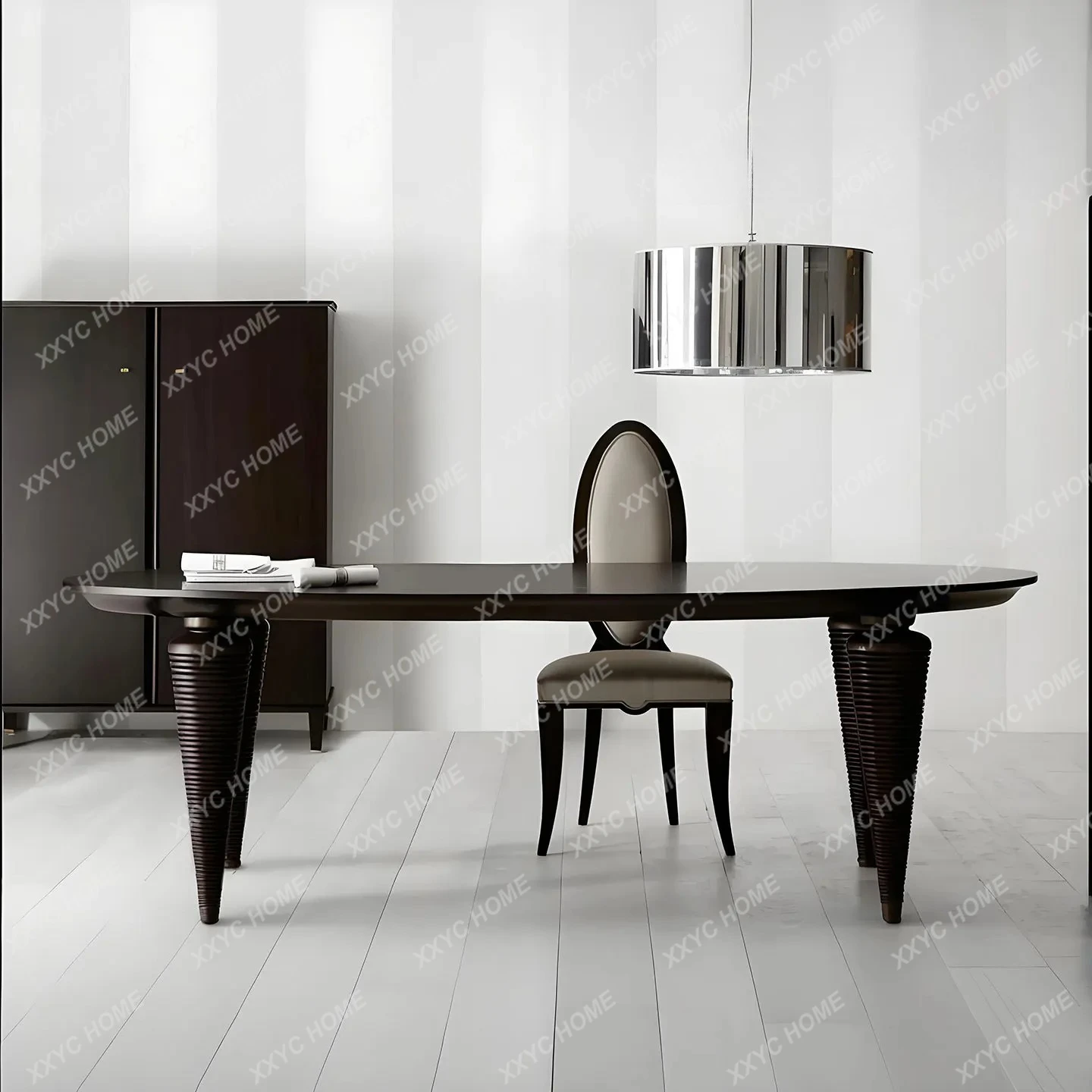 

Loval solid wood dining table medieval high-end light luxury villa restaurant carving