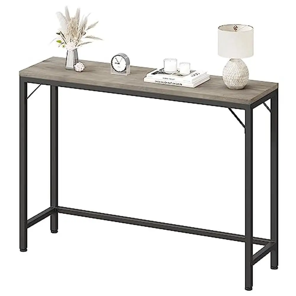 

Narrow Industrial Console Table Entryway Hallway Sofa Table 39.4" Grey Rustic Design Sturdy Metal Frame Multi-Purpose Use Easy