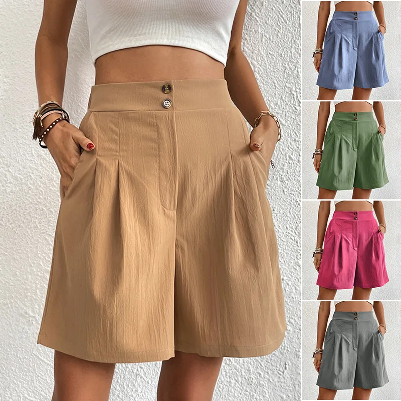 European and American Women's Summer Loose Wide Leg Pants Casual Women's High Waisted Wide Leg Shorts