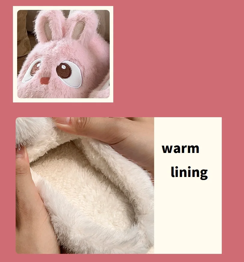 White Bunny Slippers For Home Kawaii Shoes Women Rabbit Fluffy Slippers Winter Indoor Sandals Woman Platform Bootie Slipper New