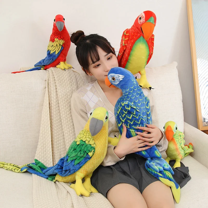 Simulated Plush Parrot Doll Toy Stuffed Colorful Standing Bird Like Real Yellow Green Blue Red Plushie Present