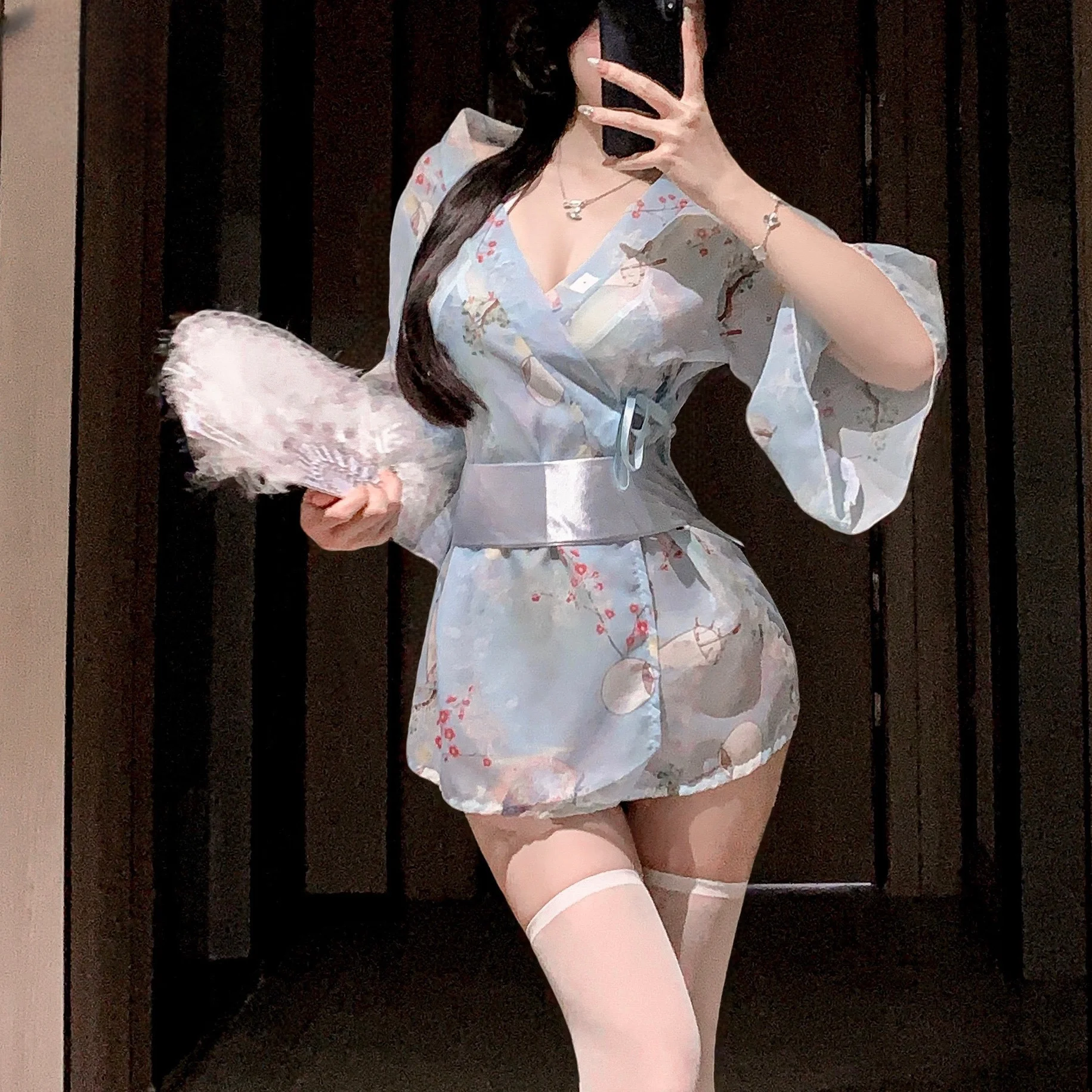 

369bibi Plus Size Japanese-Style Kimono Lingerie Set - Innocent & Seductive No-Remove Sleepwear for Role-Play Allure