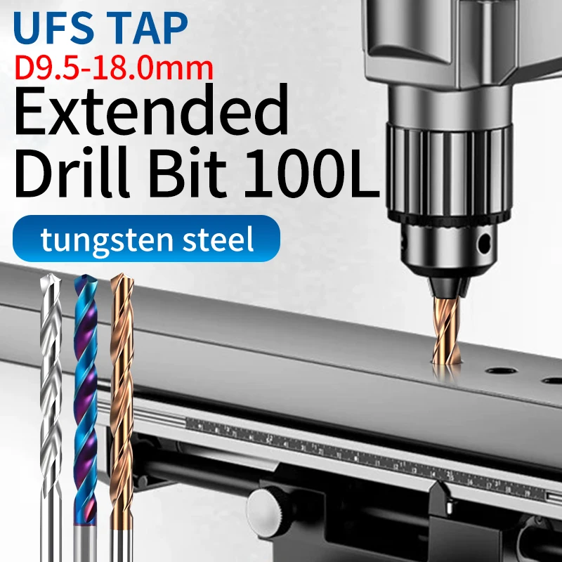 

UFS TAP 1PCS D9.5-18.0mm 100mm-Long Carbide Drill Bits Hard Metal Drills Tungsten Steel Twist For Metalworking CNC Drilling Tool