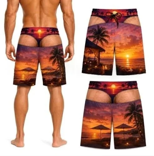 Men's fun 3D printed swim trunks, Hawaiian style quick drying summer beach shorts, unique casual and fashionable styling