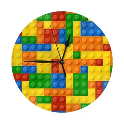 Building Blocks Construction Brick Wall Clock Room Decoration Clock Must-have Ornament Round