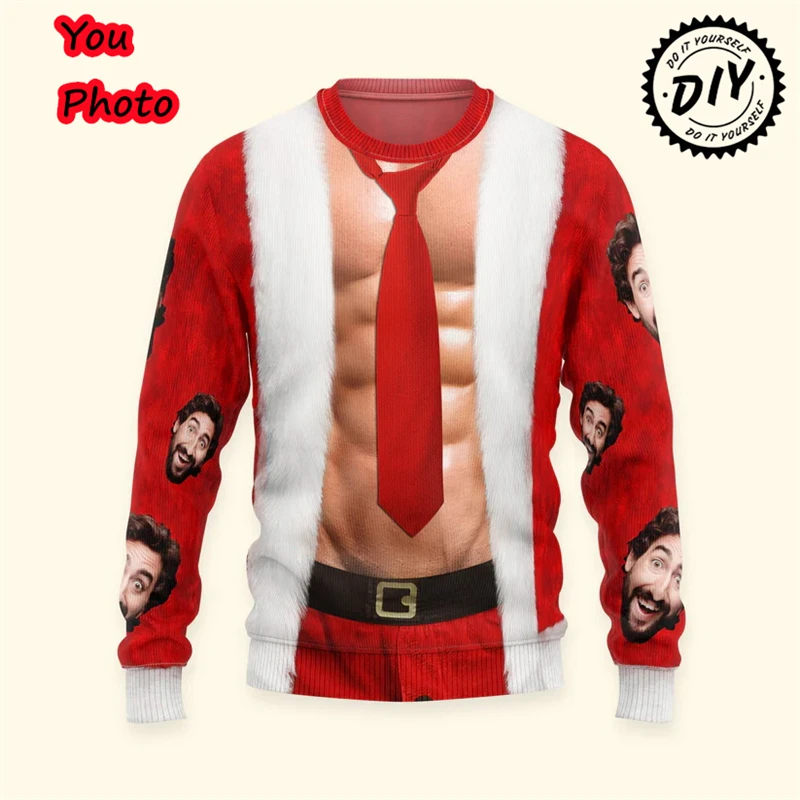 Funny Custom Profile Photo 3D Printed Ugly Christmas Sweater For Men Women Clothing Designer Pullovers  Sweatshirt Gift Tops Kid