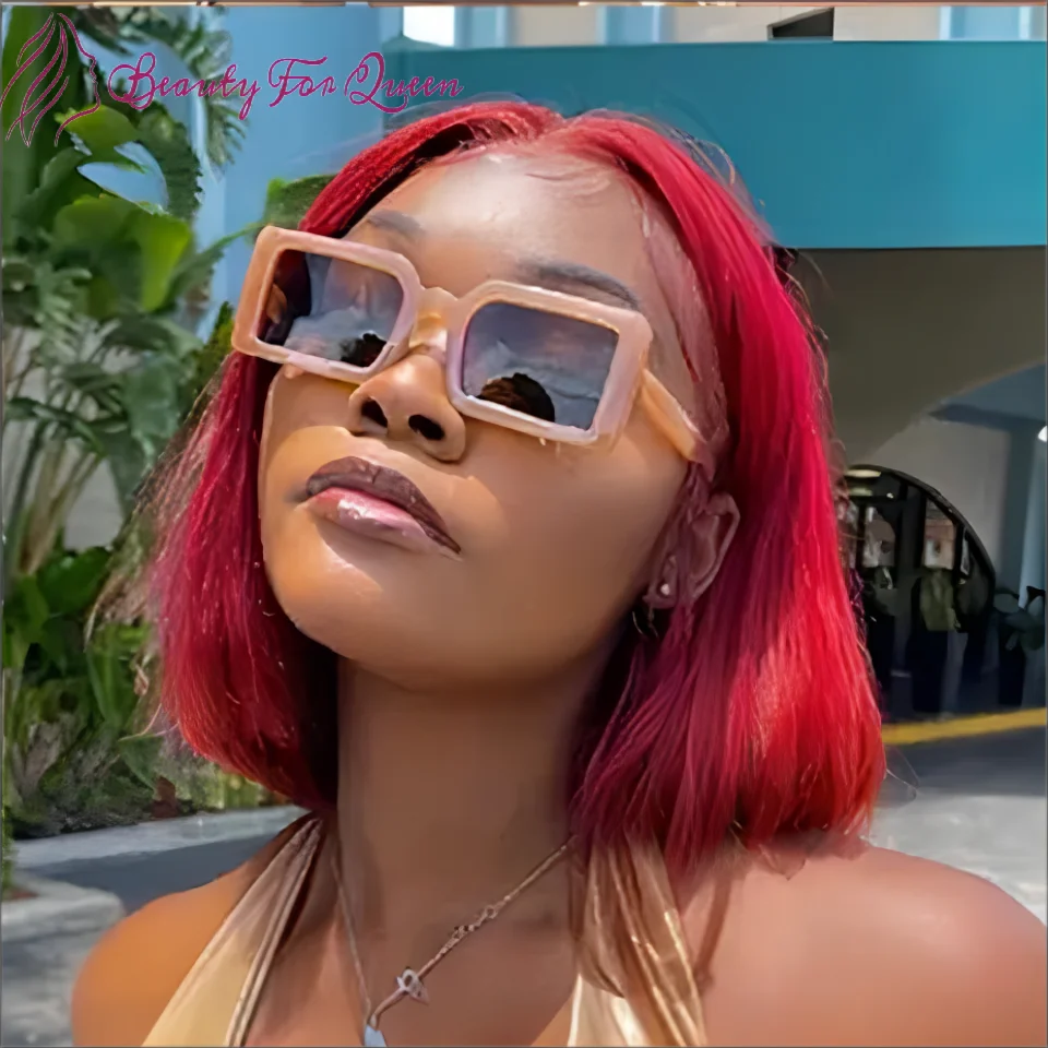 

Красный прямой парик-боб из бразильских натуральных волос, плотность 180, с прозрачной кружевной основой 13x4, для женщин, предварительно выщипанный