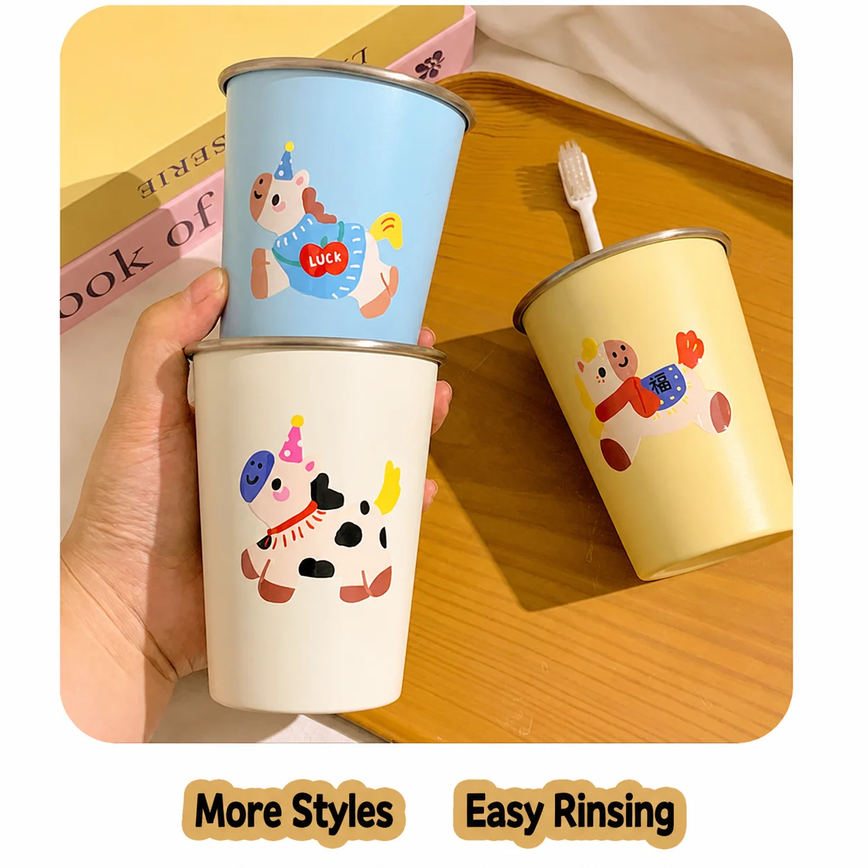 304 Stainless Steel Cup Cute Bathroom Cup Mouthwash Cup Smooth Rounded For Travel Teeth Brushing Home Use