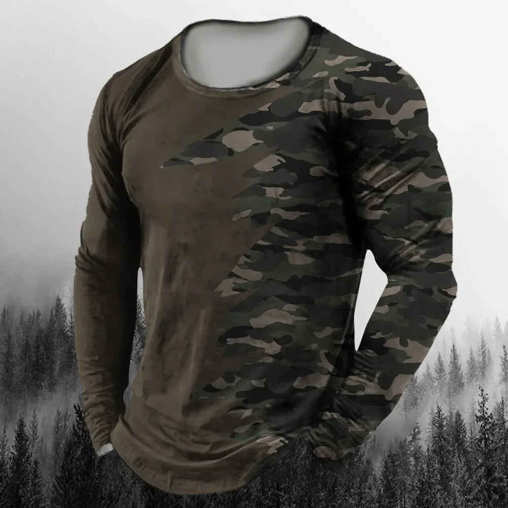 3D Printed Camouflage Long Sleeve T Shirt Men Military Army Outdoor Casual Cool Loose Fashion Streetwear Vintage Tactical