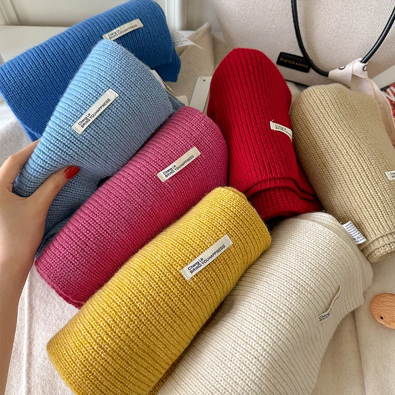 Scarf Ancora Red Pure Wool Knitted Solid Color Warm Cozy Winter Neck Wrap for Women Men Couple Student Daily School Travel