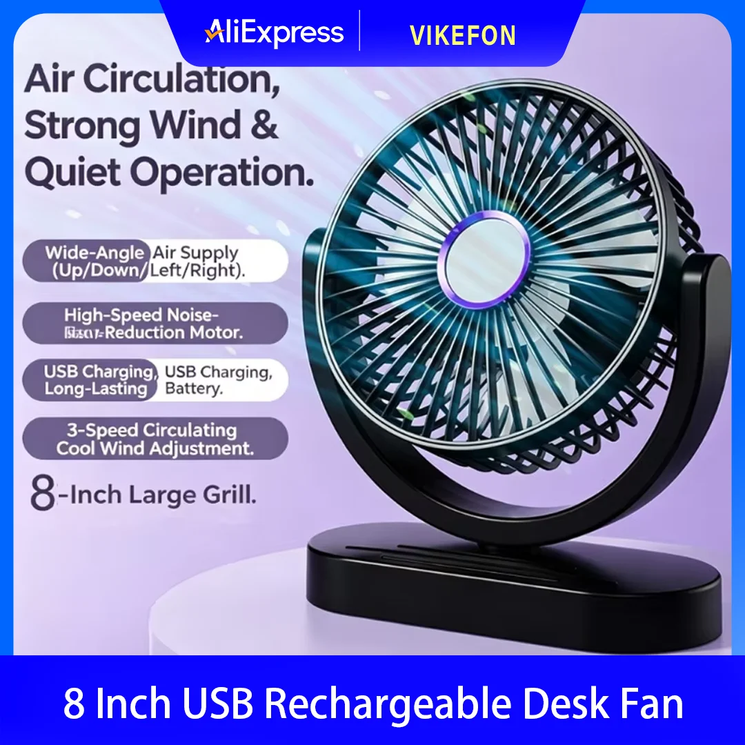 Desk Fan 3 Speeds Ultra Quiet Brushless Motor Natural Circulation Wind Multi-angle Adjustable for Office Home Bedroom