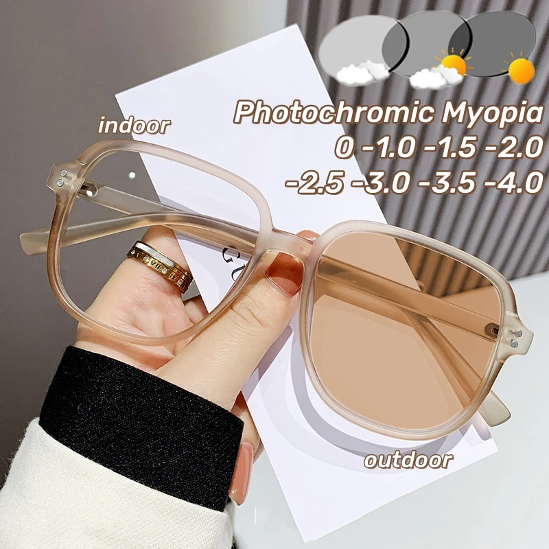 

TR90 Irregular Photochromic Near Sight Glasses Korean Square Frame Myopia Glasses Blue Light Blocking Eye Protection Eyewear