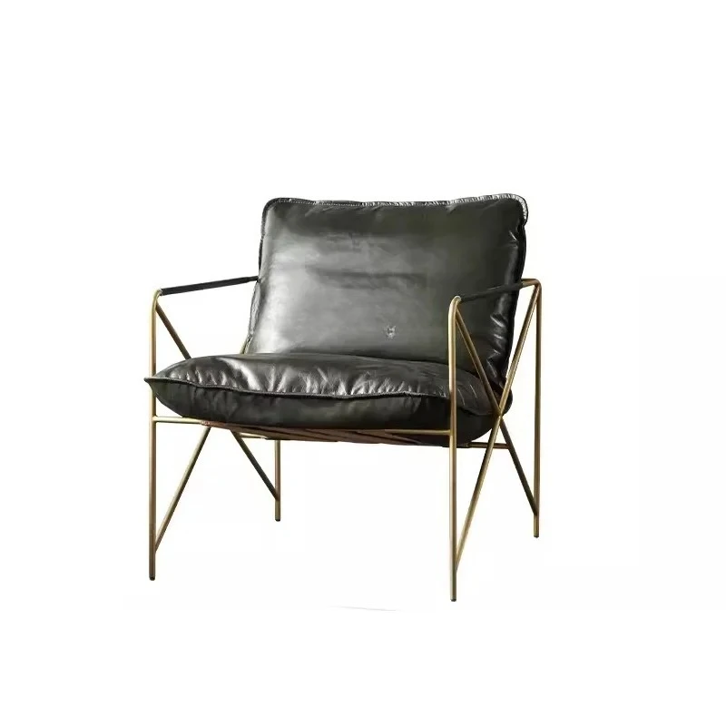 TTModern Simple Genuine Leather Couch Living Room Single Sofa Brazil First Layer Cowhide Mild Luxury Retro Leisure Chair