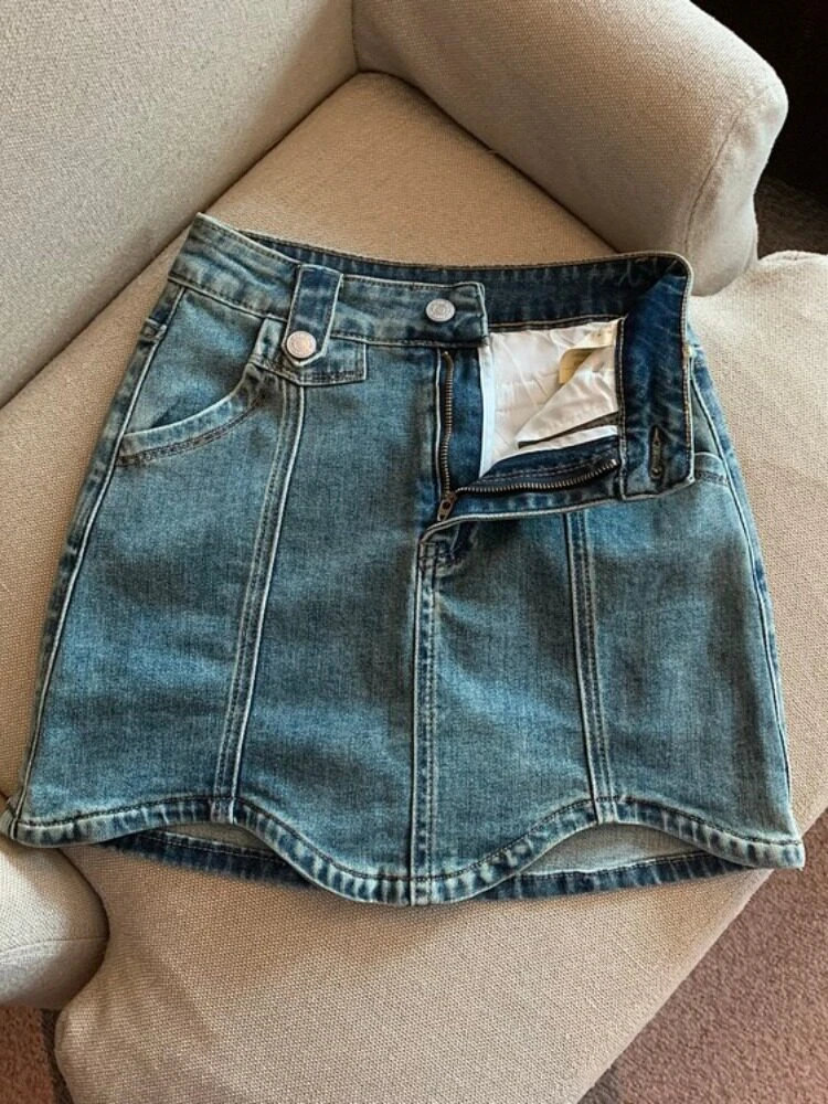 

Юбка А-силуэта в ретро-стиле с асимметричным дизайном, утягивающая, с высокой талией, в корейском стиле, удобная для повседневной носки, дышащая, приятная к телу