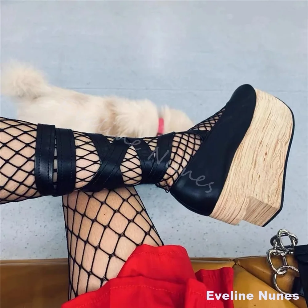 

Gothic Platform High Heel Pumps Women Cross-strap Lolita Cosplay Hollow Wedges Shoes Fashion Cute Lady Wood Heel Harajuku Shoes