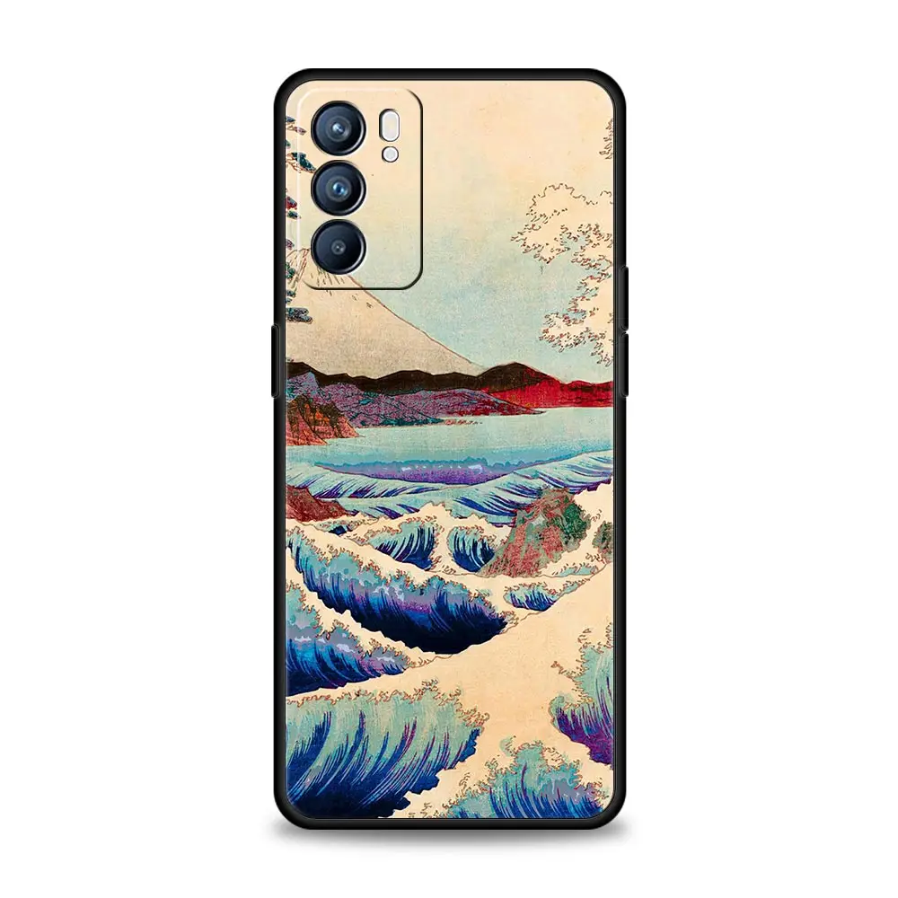 Golden Great Wave Kanagawa Surf Phone Case For Oppo Find X5 A54 A53 A52 A9 2020 A15 A95 A16 A76 A74 Reno7 SE Reno6 Pro 5G Cover